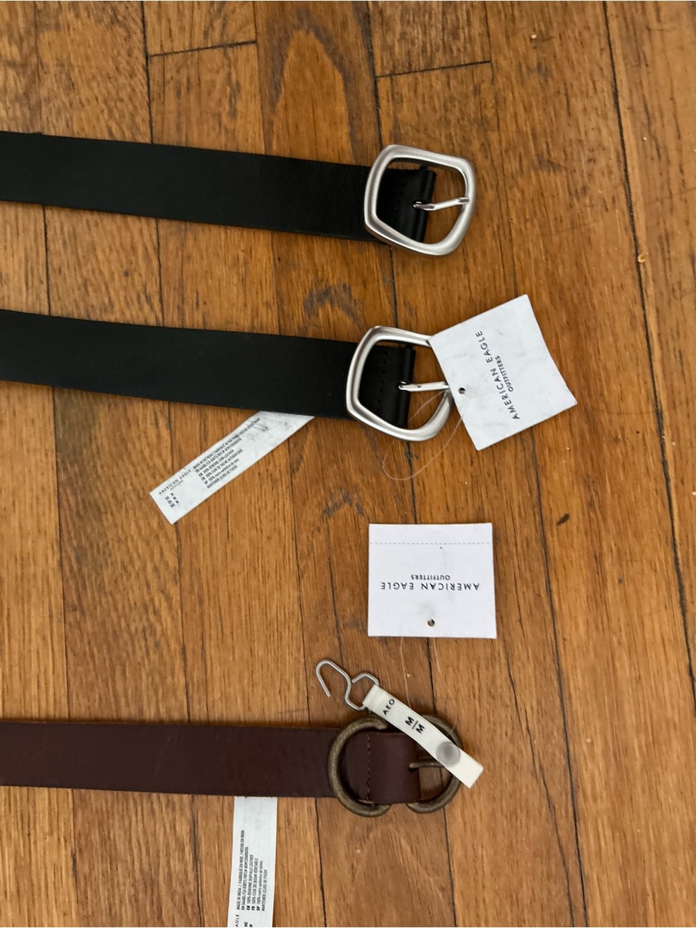 American Eagle women’s  Black Leather Belt with Silver Buckle. Set of 3